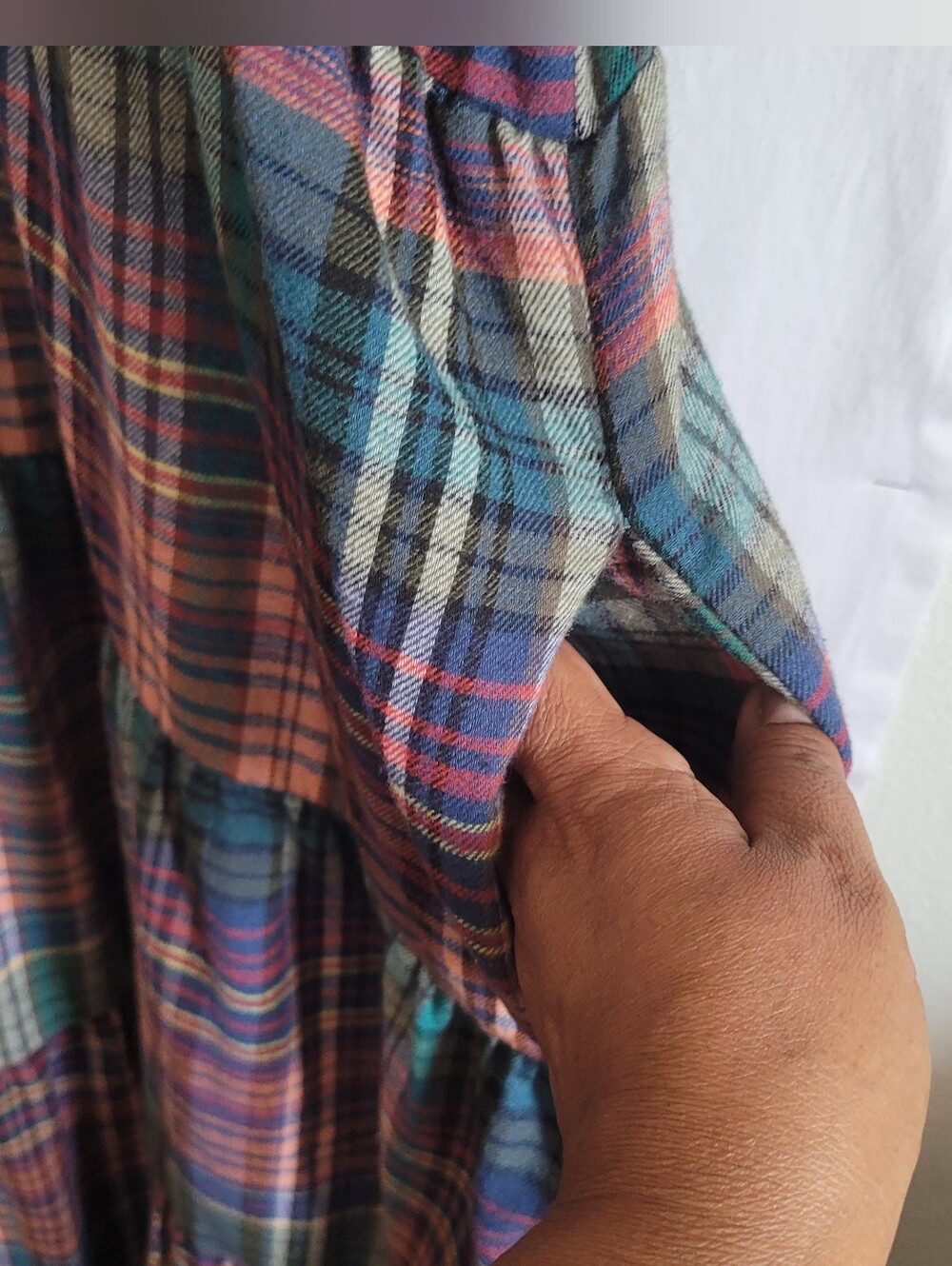 Natural Life Flannel Plaid Tiered Midi Dress - Green & Pink Size L - Picture 4 of 10